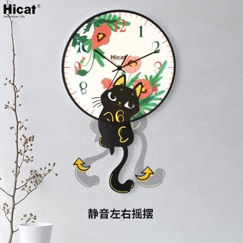 Wall Clock Cartoon Cute Cat Wagging Tail Wall Clock Curved Glass Clocks Wall Home Decor Living Room Silent Horloge Mural Horloge