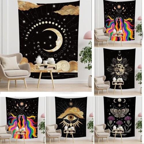 Polyester Tapestry Wall Hanging Anime Wall Tapestry Astrology Bohemian Home Decoration Hippie Sun Moon Tarot Witchcraft Supplies