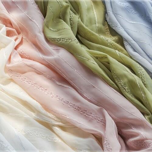 New chiffon stripe hook embroidered bead sequin embroidery fabric small fresh dyed plain dress shirt fabric tulle fabric