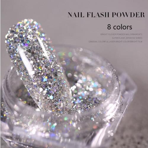 Nail Art DIY New Hot Platinum Powder 3D Mixed 8 Color Nail Dust Sets Glitter Siliver Sequins Flakes Manicure Decoration decor