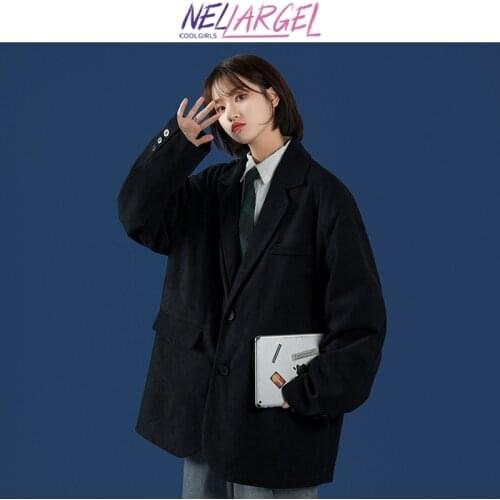 NELLARGEL Women Harajuku Y2k Black Loose Blazer 2021 Female Korean Fashion Streetwear Jackets Girl Vintage Kpop Causal Jackets
