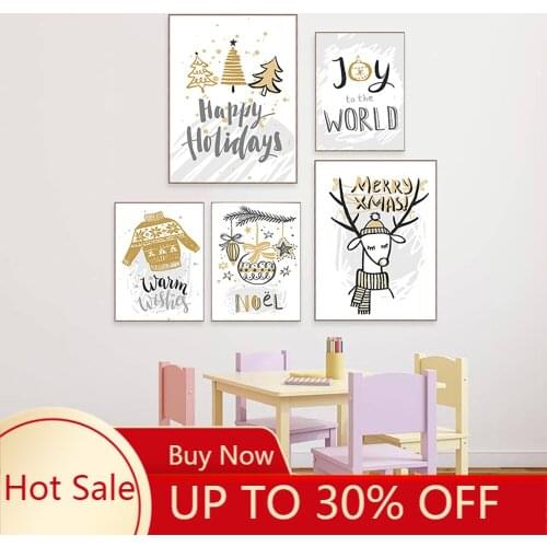 Poster Canvas Painting Wall Art Print Nordic Style Festival Christmas Sika Deer Letter Modular Pictures For Kids Room Home Decor