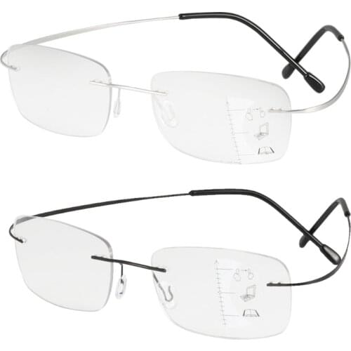 Progressive Reading Glasses Flexible Multifocal Computer Readers for Women Men Rimless Eyeglasses Eyewear D0LF