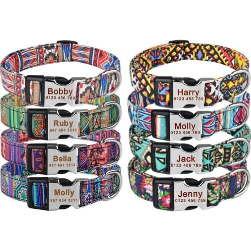 Adjustable Custom Nylon Collar Free Engraved Name Dogs Collars Puppy Medium Large Dogs Personalized Dog Collar Pet Collars
