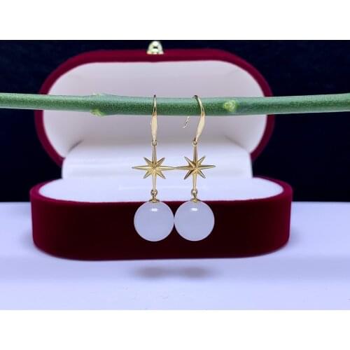 SHILOVEM 18k yellow gold real Natural white Jasper drop earrings classic fine Jewelry women wedding gift new plant yze1010225hby