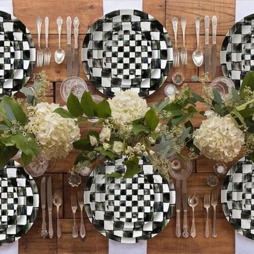 Bone China Plate Round Tray Christmas Dish Wedding Dessert Series Set Cross-Border Bone Restaurant and Home Use China Grid 1pcs