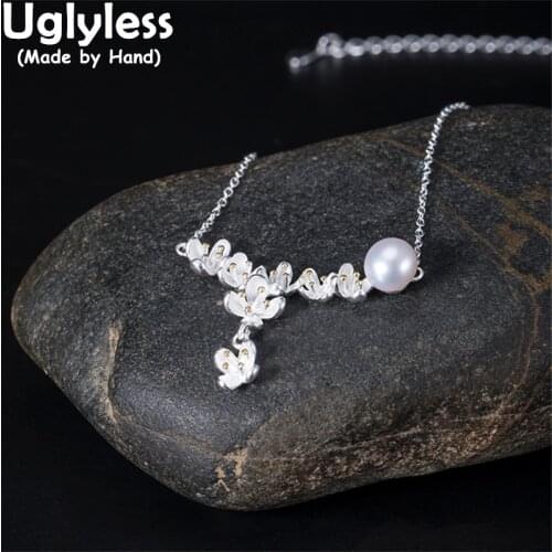 Uglyless Flower Bunch Romantic Floral Chokers Necklaces for Women Natural Pearls Pendants Necklaces 925 Silver Jewelry + Chains