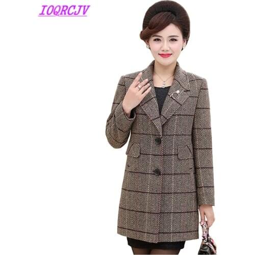 Woolen coat for Middle-aged female 2018 spring and autumn Plus size jacket Plaid blazer women winter Woolen coat IOQRCJV H366