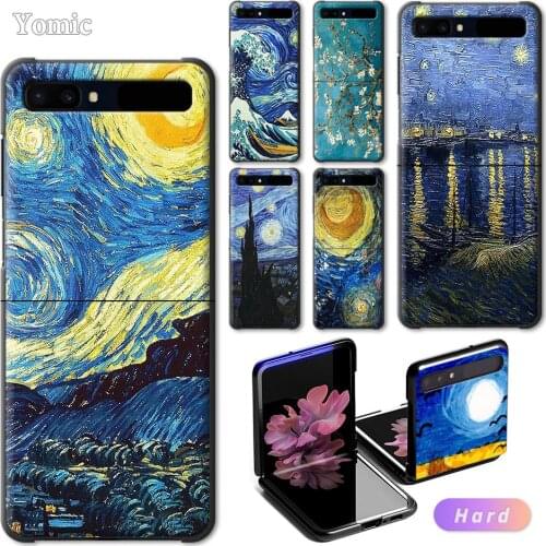 Hard Case for Samsung Galaxy Z Flip 6.7" Black Shell Bumper For Galaxy ZFlip PC Phone Cover Paintings Starry Night Van Gogh