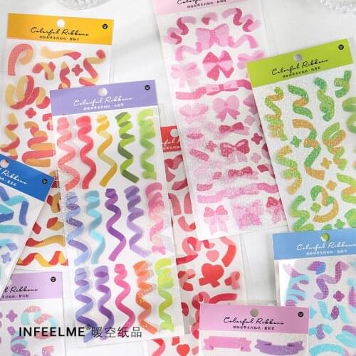 1 Sheet Kawaii Ribbon Stickers Korea Decorative Stickers Scrapbooking Album Diary Planner Bow Stickers DIY Hand Account