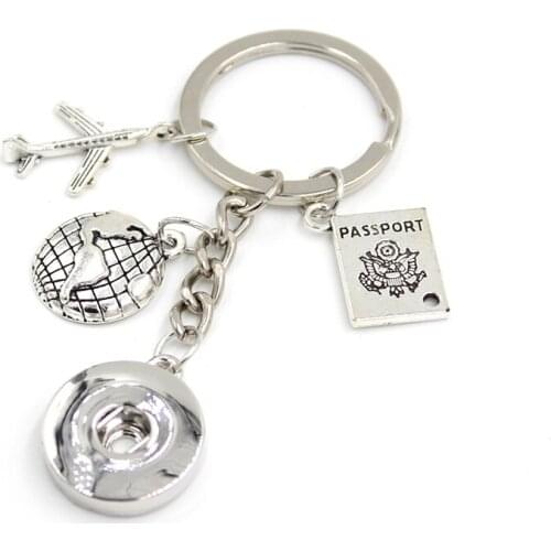 10PCS Wholesale 18mm Snap Jewelry Travel Passport Airplane Key Chain Handbag Charm Snap Keychain Key Ring Gift for Men Women