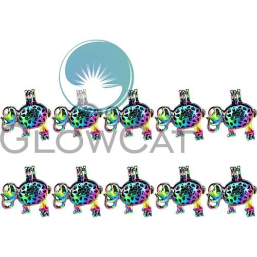 10x C90 Rainbow Colors Elephant Pearl Cage Locket Pendant Essential Oil Diffuser Bead Cage Jewelry Locket For Oyster