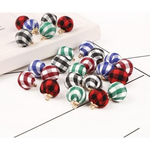 13mm 10Pcs/Lot Fashion Fabric Art Pendant Fluffy Balls Multicolor Grid Pattern Party Decoration Handcraft Knitting Ball Beads