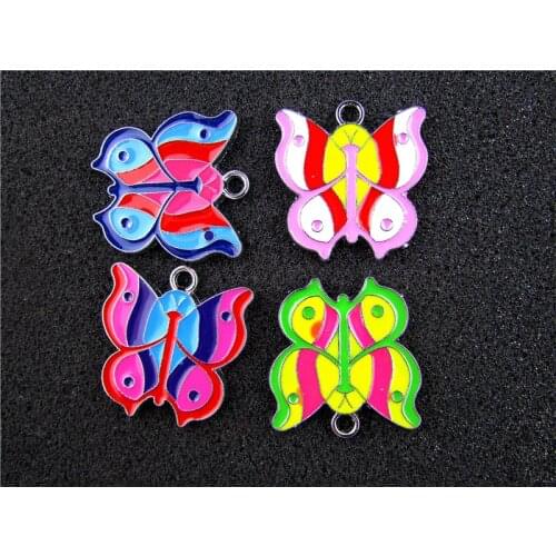 AE603 Mix Color 20Pcs Alloy Metal Enamel Butterfly Charms Pendants 27x26mm