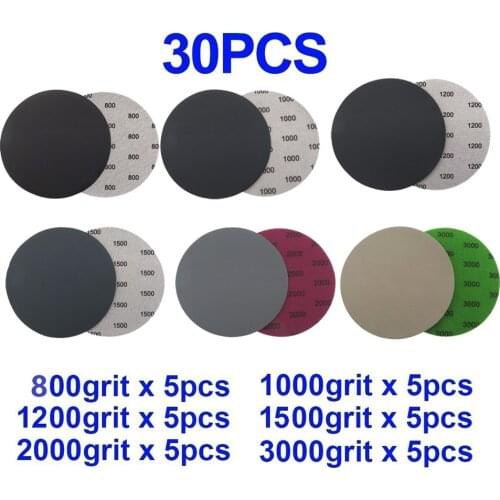 30Pcs 5 Inch 125mm Wet And Dry Sanding Discs Hook & Loop Sandpaper 800-3000Grit Waterproof For Grinding And Polishing