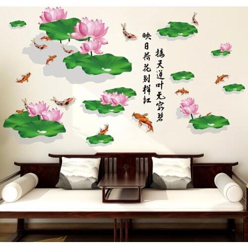 3D Stereo Lotus Wall Stickers Chinese Style Living Room Backdrop Wall Decoration Self Adhesive Art Wallpaper