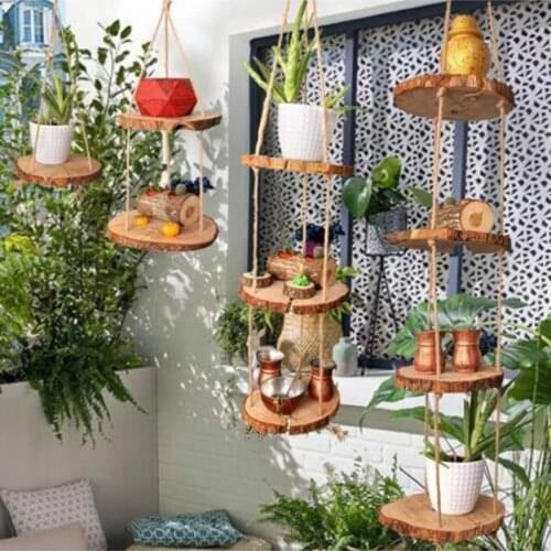 4 pieces Decorative Stylish Design Different Size Wooden Rope Flower Pot Set