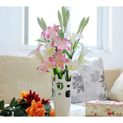 6pcs / lot 97CM Artificial Silk perfume Lily wedding flowers , 3 color to choose home decoration