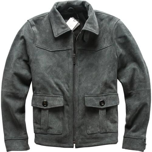 AF1 Read Description! Asian Size Genuine Cow Skin Mens Cowhide Casual Vintage Biker Leather Jacket