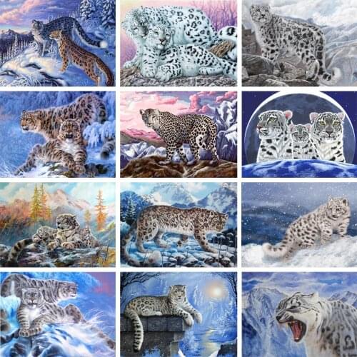 5D DIY Diamond Painting Winter Snow Leopard Cross Stitch Kit Full Diamond Embroidery Rhinestone Picture Mosaic Home Decoration