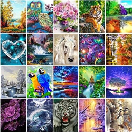 5D Diy Diamond Painting Cross Stitch Kits Diamond Mosaic Embroidery Landscape animals 3d Painting round drill gift