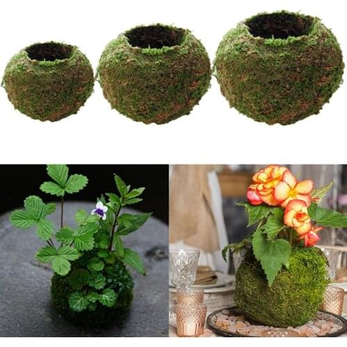 3pcs/set Moss Flower Pot Moss Ball Weave Preserved Pot Garden Decor Unique