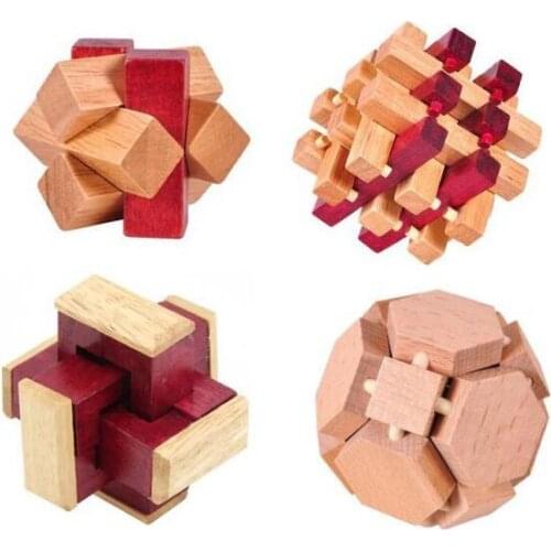 4PCS/Set Wooden Burr Puzzle Classic Brain Teaser Wood Puzzles Game Toys for Adults Children