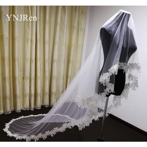 2020 Real Photo 3Meters Bridal Veil Full Decal Applique Edge Cathedral Wedding Veil Bridal Veil white ivory Veil with comb