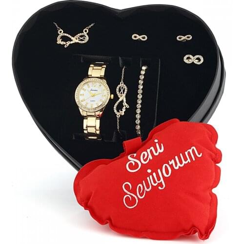 Forentina Sevgilim Yazılı Kolye Küpe Bileklik Yüzük Saat Seti PS1156