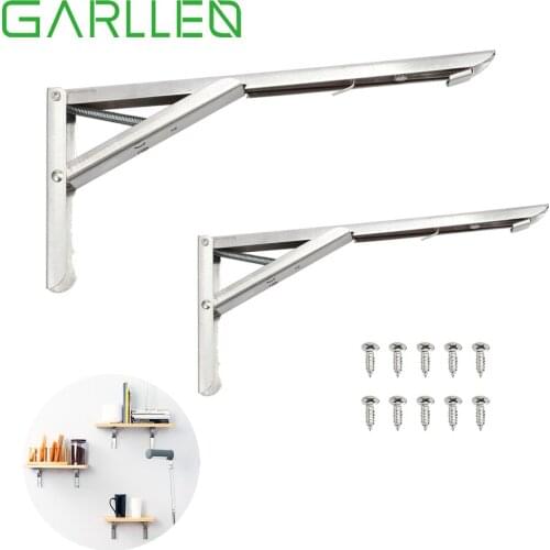 GARLLEN 2pcs Wall Mounted Folding Quality L-Shaped Shelf Bracket Heavy Duty for TV Projector Screen DVD Under 50kg