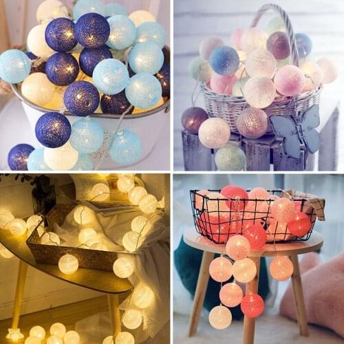 Cotton Ball String Lights Indoor USB Battery Operate Candy Color Fairy Starry Wall Light Wedding Party Home Christmas Decoration