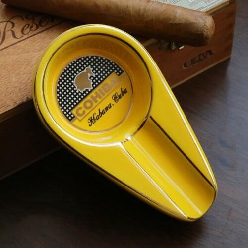 1Pc COHIBA Classic Yellow Ceramic Antislip Pocket Cigar Cigarette Ashtray Stand Single Cigar Holder