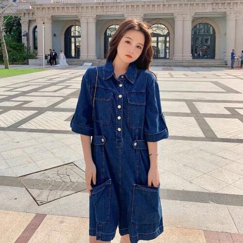 Denim Jumpsuit for Women 2021 Summer Short Sleeve Loose Casual Blue Shorts Overalls Oversize One Piece Jeans Streetwear Romper