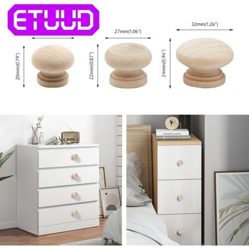 10pcs 24/27/32mm Cupboard Door Pull Furniture Circle Hardware Drawer Wardrobe Knobs Kitchen Handle Cabinet Drawer Natural Wooden
