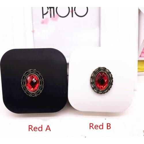 LIUSVENTINA Handmade DIY Cute Alloy Flower Red Ellipse Gemstone Contact Lens Case With Mirror Box Container for Color Lenses