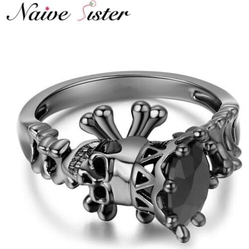 Fashion Punk Skull Rings For Women Black Color Men Biker Skeleton Bone Ring Trendy Party Copper Jewelry Gothic Style Mens Anillo