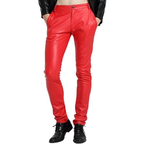 2020 Winter Warm Slim Fit Sexy mens gold leather dance pants tight trousers personalized silver men leather pants waterproof