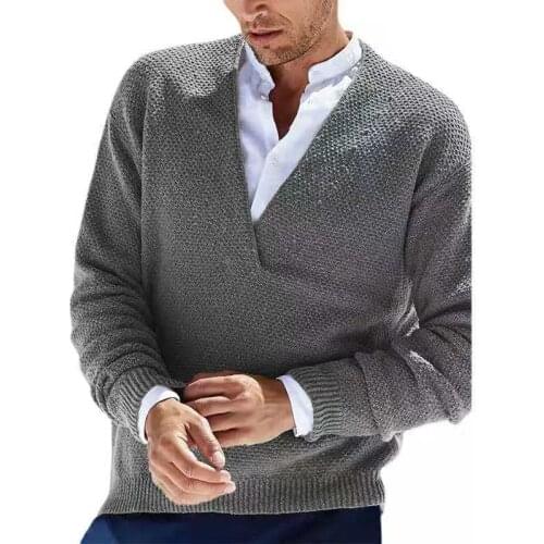 2021 Autumn Winter Vintage Knitwear Mens Sweater Pullover Long Sleeve Fashion Urban Sexy V-neck Mens Slim Knitted Sweater