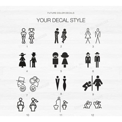 WC Toilet Entrance Sign Door Stickers For Public Place Home Decor Creative Pattern Wall Decal Diy Funny Vinyl Quality Art LL1050