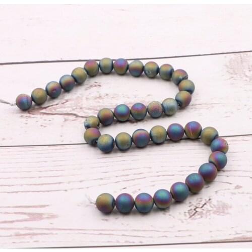 Natural Stone Geode Agates DIY Necklace Bracelet Round Polished Crystal Quartzs Loose Beads for Jewelry Making Crafts 15" A992