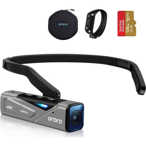 Ordro EP7 Head Wearable Vlog Camera for YouTube Blogger Videos Shooting, 4K Digital Camcorders with 128GB SD Card Remote Control