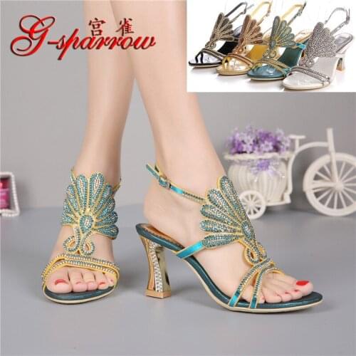G-sparrow 2019 New Sandals Female Summer Rhinestones Diamond High Heels Sexy Korean Womens Shoes