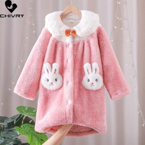 New Kids Cute Rabbit Flannel Pajamas Robe Autumn Winter Girls Thicken Bathrobe Baby Bath Robes Long Sleeve Towel Robe Home Wear