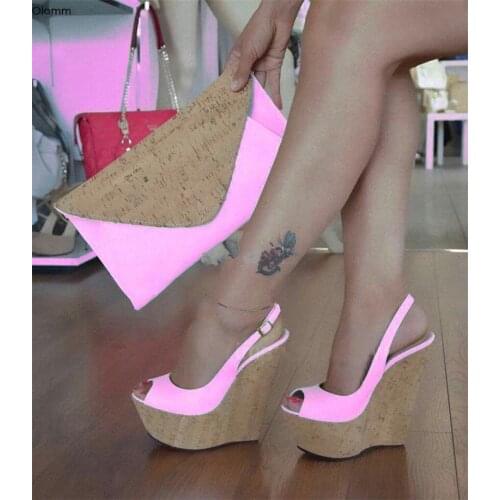 Olomm New Handmade Women Platform Sandals Wedges High Heel Sandals Peep Toe Black White Pink Party Shoes Women US Plus Size 5-15