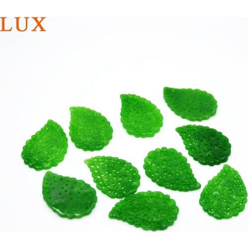 Wholesale natural green jade slice carved flower gemstone for earring making leaf shape crystal pendant finding