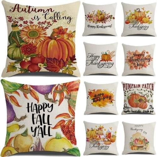 Autumn Fall Pumpkin Maple Cushion Covers Farmhouse Decor Throw Pillow Case Linen Pillow Cover Happy Thanksgiving Decoration 45cm