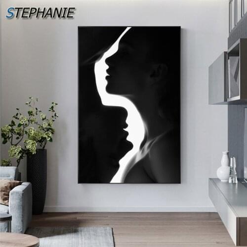 Modern Kissing Lover Poster Print Artistic Wall Pictures for Bedroom Tableaux Muraux Moderne Abstract Black and White Canvas Art