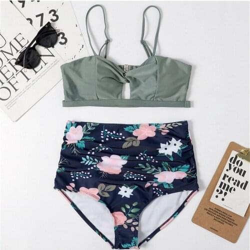 Sexy Floral Print Bikini 2021Female Swimsuit Women Swimwear Thong Push Up Bikinis Set High Waist Swimming Suits for Bathing Suit