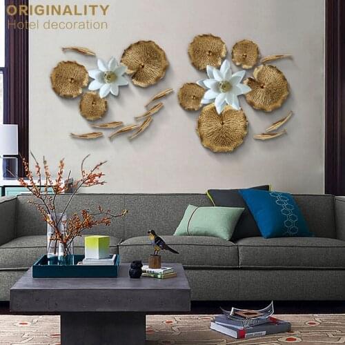 Modern Resin Creative 3D Fish Lotus Leaf Wall Hanging Decoration Crafts Home Livingroom Sofa Background Wall Mural Ornaments Art