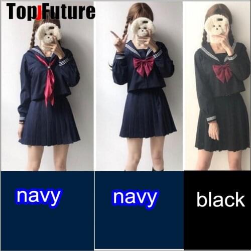 Dark Blue BLACK Sailor Uniform Novelty School Girl Uniforms Stage Performance Student Suits Short Long Sleeve Tops Pleated Skirt
